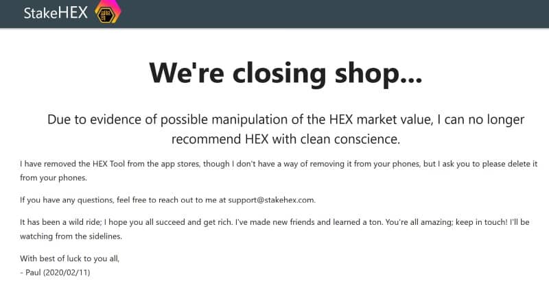 hex crypto scam according to staakehex